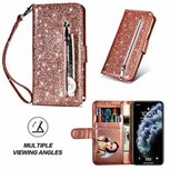 iPhone 11 Pro Max Glitter Hoesje Met Pasjeshouder Bookcase Rose Goud