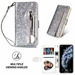 iPhone 11 Pro Max Glitter Hoesje Met Pasjeshouder Bookcase Zilver