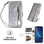 iPhone XR Glitter Hoesje Met Pasjeshouder Bookcase Zilver