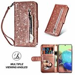 Samsung A71 Glitter Hoesje Met Pasjeshouder Bookcase Rose Goud