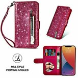 iPhone 12 Pro Max Glitter Hoesje Met Pasjeshouder Bookcase Roze