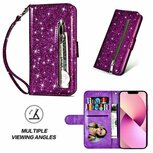 iPhone 13 Glitter Hoesje Met Pasjeshouder Bookcase Paars