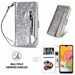 Samsung A01 Glitter Hoesje Met Pasjeshouder Bookcase Zilver