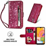 Samsung A01 Glitter Hoesje Met Pasjeshouder Bookcase Roze