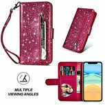 iPhone 11 Glitter Hoesje Met Pasjeshouder Bookcase Roze