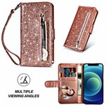 iPhone 12 Mini Glitter Hoesje Met Pasjeshouder Bookcase Rose Goud