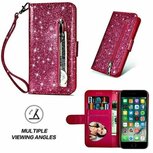 iPhone 7 Glitter Hoesje Met Pasjeshouder Bookcase Roze