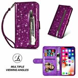 iPhone X Glitter Hoesje Met Pasjeshouder Bookcase Paars