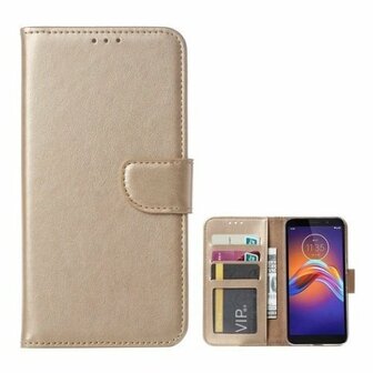 Motorola E6 Play Hoesje Met Pasjeshouder Bookcase Goud