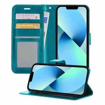 iPhone 13 Pro Hoesje Met Pasjeshouder Bookcase Turquoise