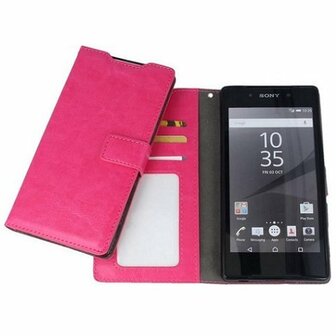 Sony Xperia X Hoesje Met Pasjeshouder Bookcase Roze