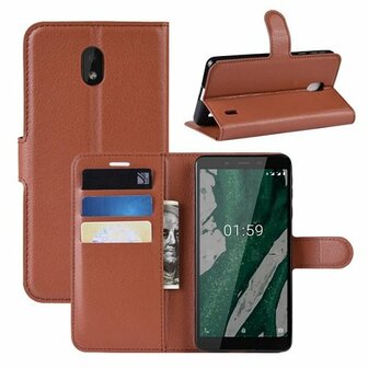 Nokia 1 Plus Hoesje Met Pasjeshouder Bookcase Bruin