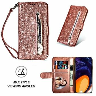 Samsung A81 Glitter Hoesje Met Pasjeshouder Bookcase Rose Goud