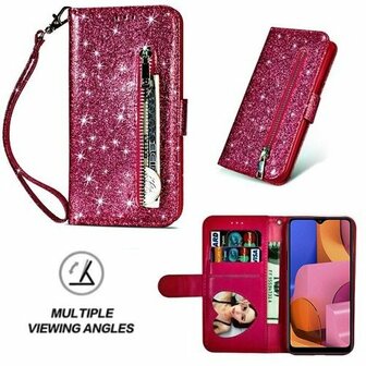 Samsung A20s Glitter Hoesje Met Pasjeshouder Bookcase Roze
