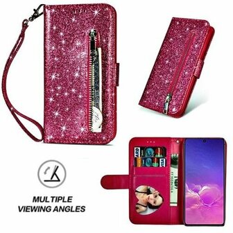 Samsung S10 Lite Glitter Hoesje Met Pasjeshouder Bookcase Roze
