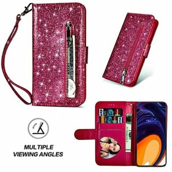 Samsung A81 Glitter Hoesje Met Pasjeshouder Bookcase Roze