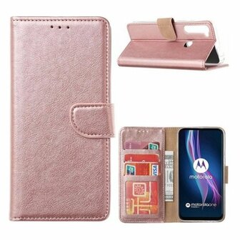 Motorola One Fusion Plus Hoesje Met Pasjeshouder Bookcase Rose Goud