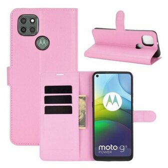 Motorola G9 Power Hoesje Met Pasjeshouder Bookcase Roze