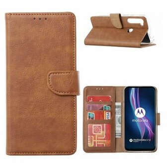 Motorola One Fusion Plus Hoesje Met Pasjeshouder Bookcase Bruin