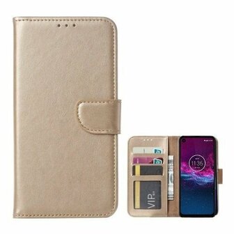 Motorola One Fusion Plus Hoesje Met Pasjeshouder Bookcase Goud