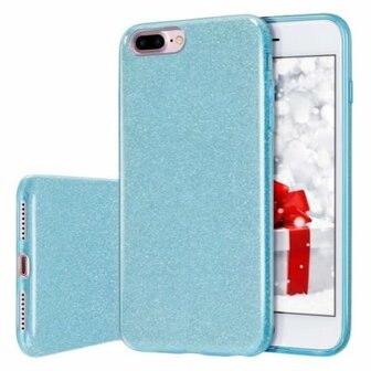 iPhone 8 Siliconen Glitter Hoesje Blauw