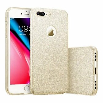 iPhone 7 Plus Siliconen Glitter Hoesje Goud