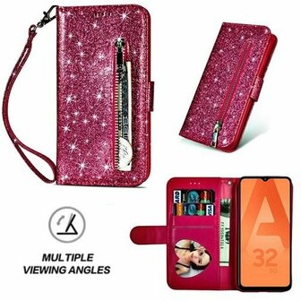Samsung A32 5G Glitter Hoesje Met Pasjeshouder Bookcase Roze