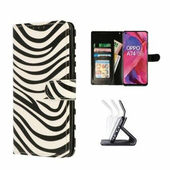 Oppo A74 Hoesje Met Pasjeshouder Bookcase Zebra