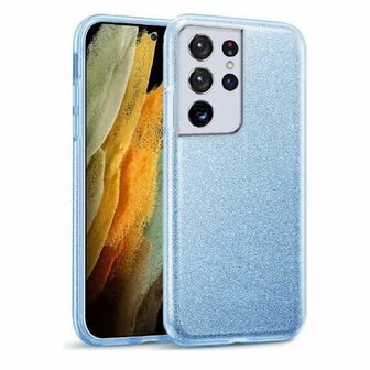 Samsung S21 Ultra Siliconen Glitter Hoesje Blauw