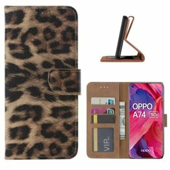 Oppo A74 5G Hoesje Met Pasjeshouder Bookcase Luipaard