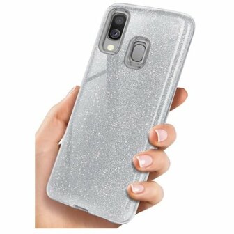 Samsung A40 Siliconen Glitter Hoesje Zilver