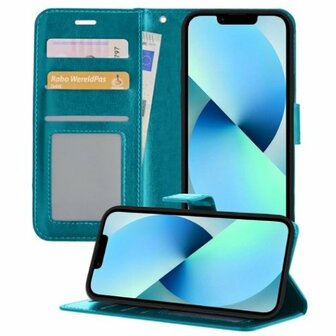iPhone 13 Pro Max Hoesje Met Pasjeshouder Bookcase Turquoise