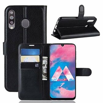 Samsung M30 Hoesje Met Pasjeshouder Bookcase Zwart