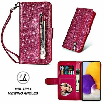 Samsung A72 Glitter Hoesje Met Pasjeshouder Bookcase Roze
