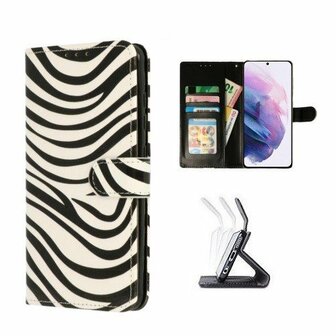 Samsung S21 Hoesje Met Pasjeshouder Bookcase Zebra