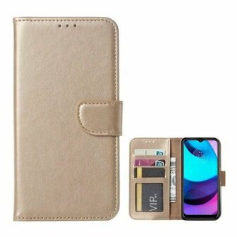 Motorola Moto E20 Hoesje Met Pasjeshouder Bookcase Goud