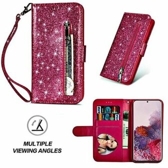 Samsung S20 Glitter Hoesje Met Pasjeshouder Bookcase Roze
