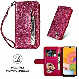 Samsung A01 Glitter Hoesje Met Pasjeshouder Bookcase Roze