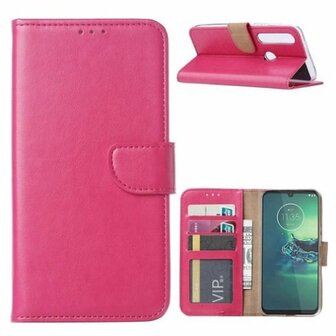 Motorola G8 Plus Hoesje Met Pasjeshouder Bookcase Roze