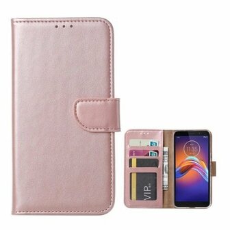 Motorola E6 Play Hoesje Met Pasjeshouder Bookcase Rose Goud