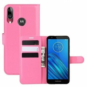 Motorola Moto E6 Hoesje Met Pasjeshouder Bookcase Roze