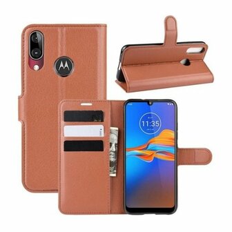 Motorola E6 Plus Hoesje Met Pasjeshouder Bookcase Bruin