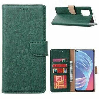 Oppo A73 5G Hoesje Met Pasjeshouder Bookcase Donkergroen