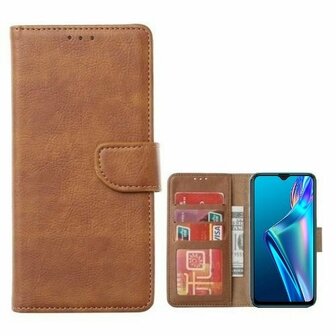 Oppo A12s Hoesje Met Pasjeshouder Bookcase Bruin