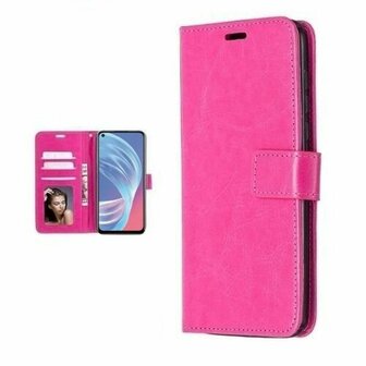 Oppo A73 5G Hoesje Met Pasjeshouder Bookcase Roze