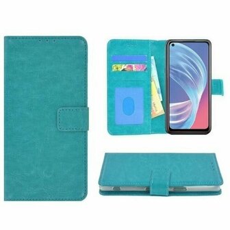 Oppo A73 5G Hoesje Met Pasjeshouder Bookcase Turquoise