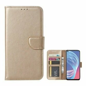 Oppo A73 5G Hoesje Met Pasjeshouder Bookcase Goud