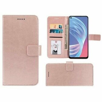 Oppo A73 5G Hoesje Met Pasjeshouder Bookcase Rose Goud