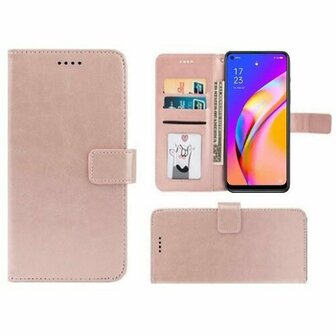 Oppo A94 5G Hoesje Met Pasjeshouder Bookcase Rose Goud