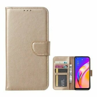 Oppo A94 5G Hoesje Met Pasjeshouder Bookcase Goud